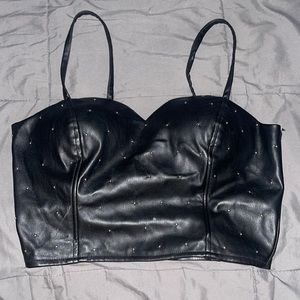 Black leather crop top